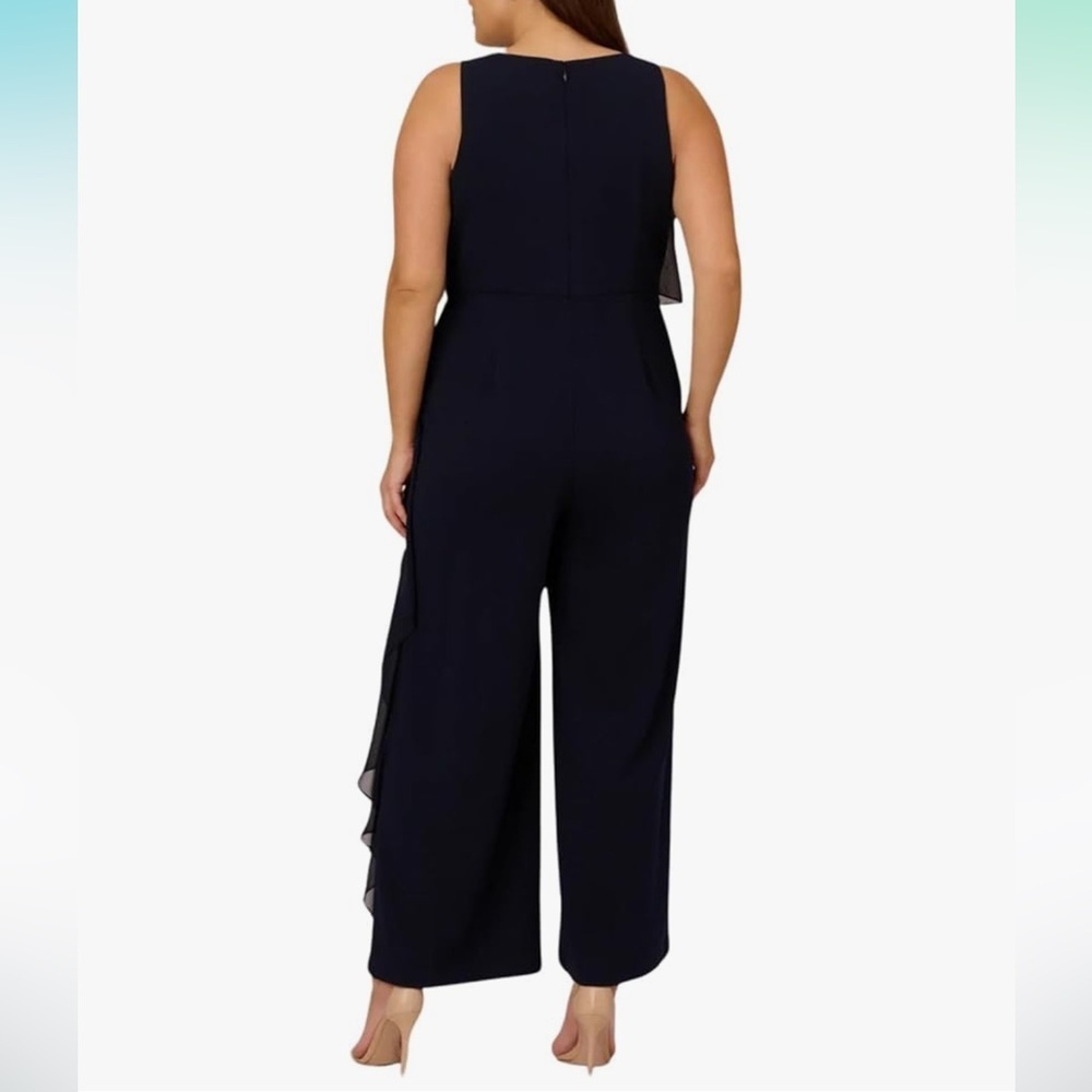 NWT Adrianna Papell Chiffon And Crepe Jumpsuit Midnight Navy Blue Plus - Picture 2 of 16